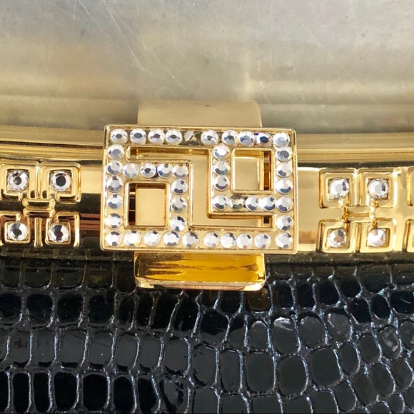 Black & Gold Croc Print Evening Bag - Picture 11 of 11